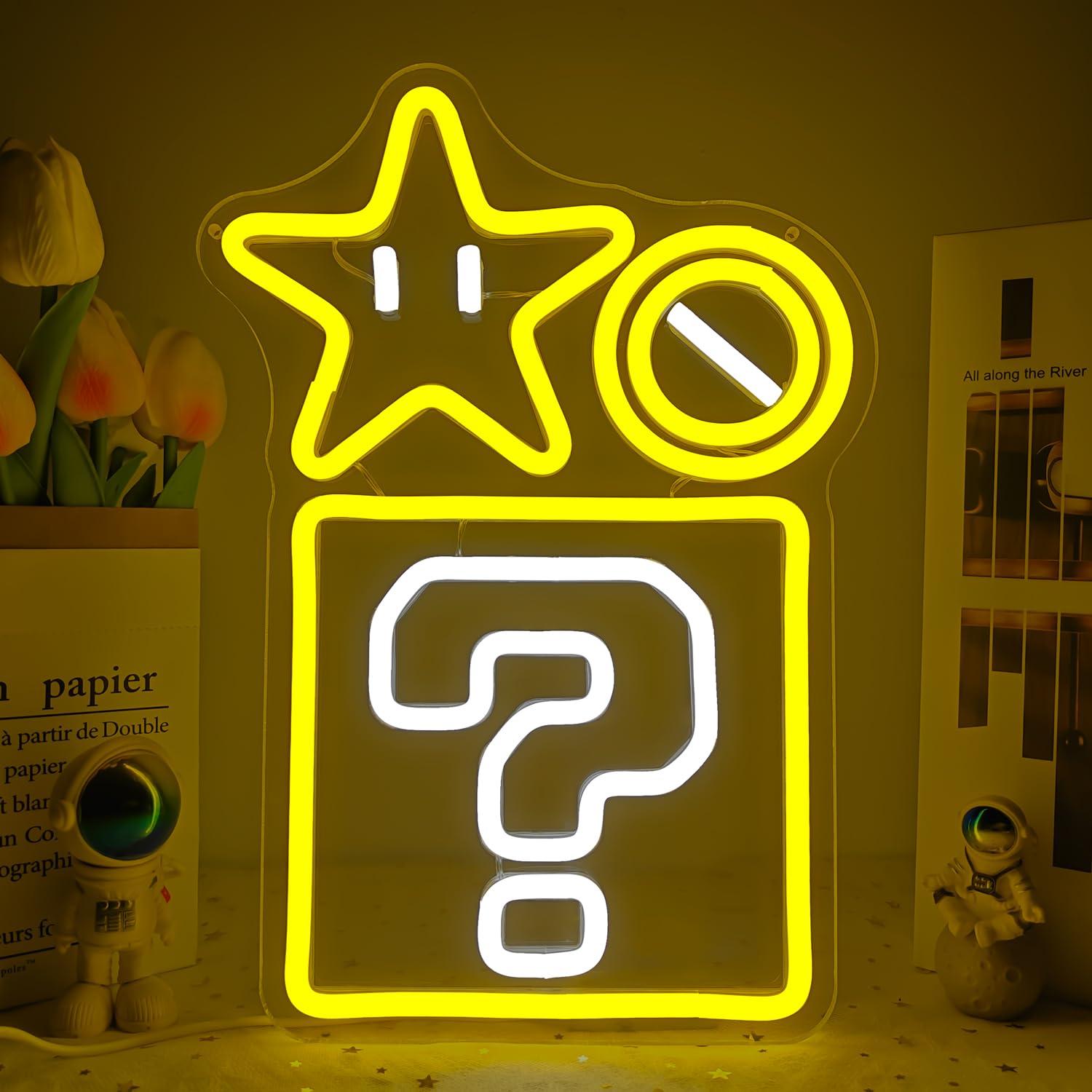 Outdoor Power Block - Question Block Star Neon Sign USB