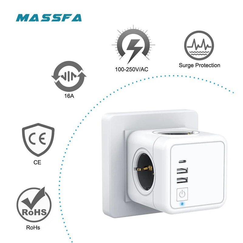MASSFA 4 Eu AC Outlets Power S - Outdoor Usb Power Strip ulasan dan harga