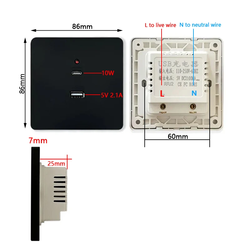Black Universal Wall USB C Soc - Outdoor Usb Power Strip ulasan dan harga