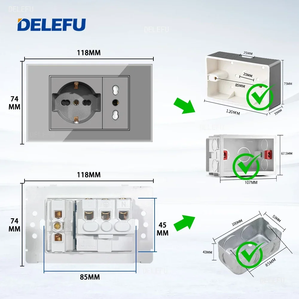 DELEFU Grey Tempered Glass Ita - Outdoor Usb Power Strip ulasan dan harga