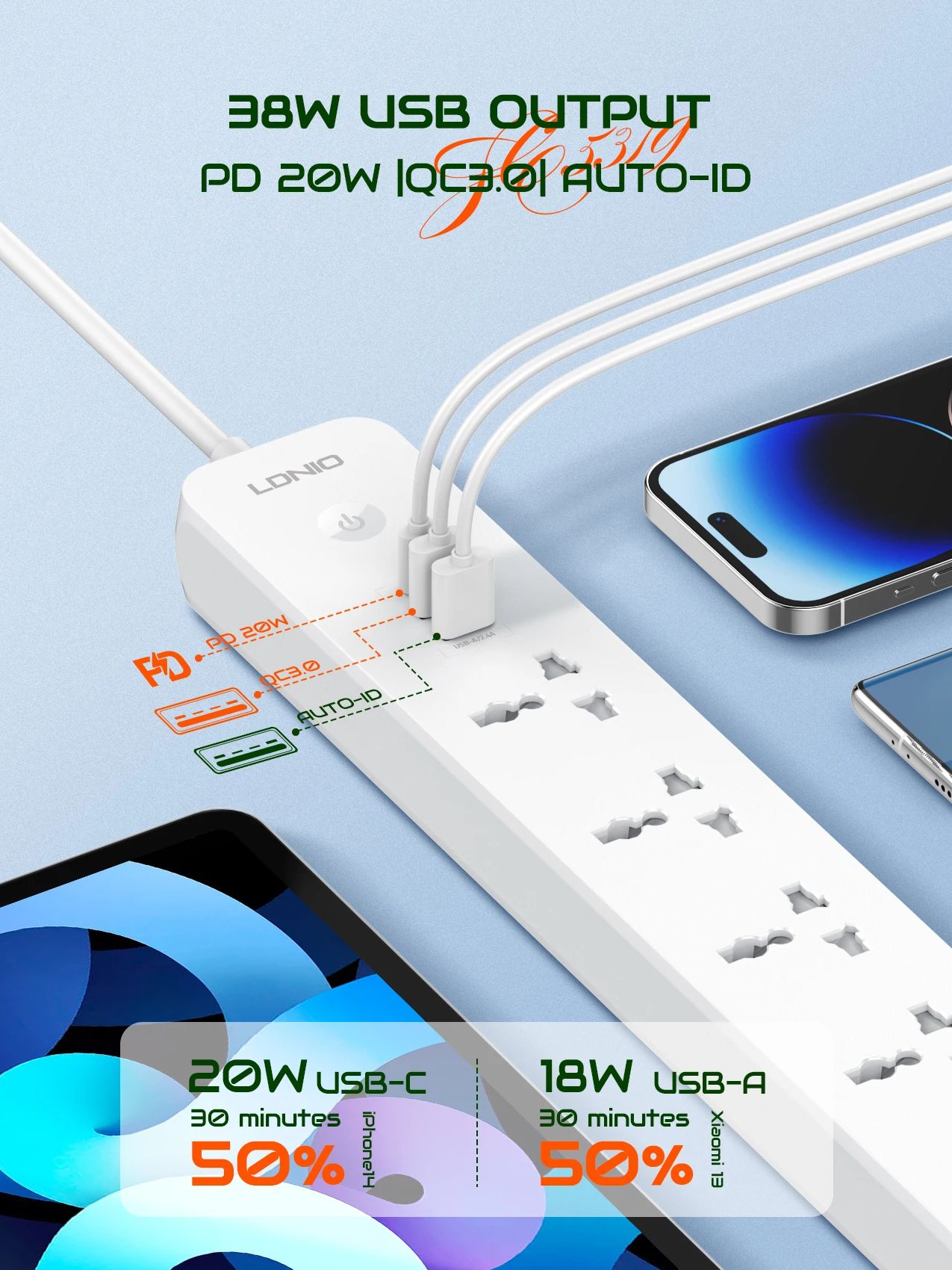 LDNIO 2500W Power Strip with 5 - Outdoor Usb Power Strip ulasan dan harga